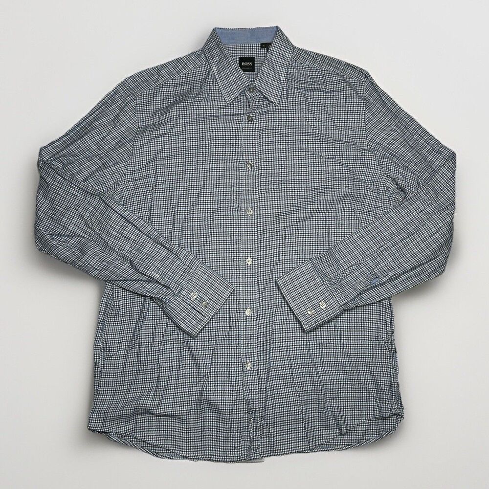 Hugo Boss Button Up Shirt Men Size Xl Regular Fit ,classic houndstooth Blue